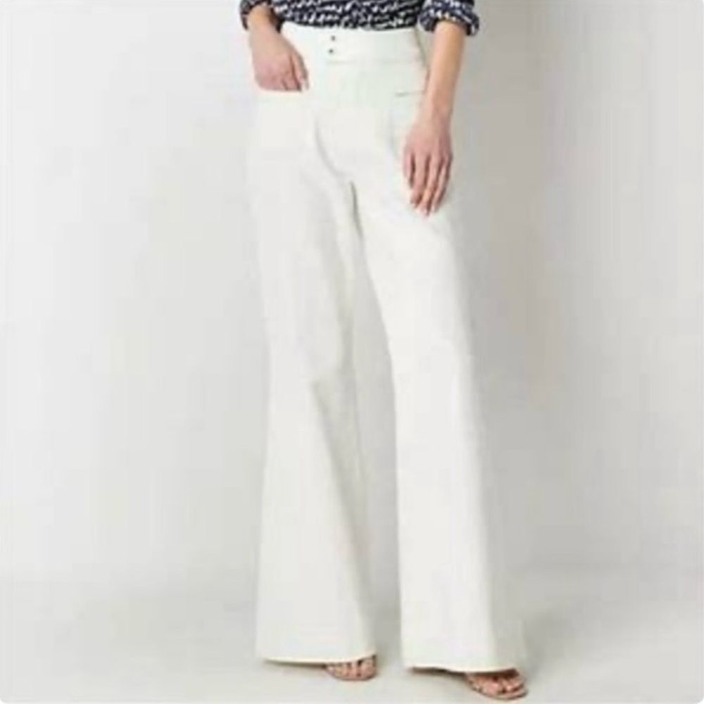 Ryegrass Creamy/White Cotton-Blend High Waisted Patch Pocket Flare Jeans Size 6